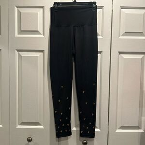 CHRLDR Black Leggings with Gold Foil Hearts, Size Large